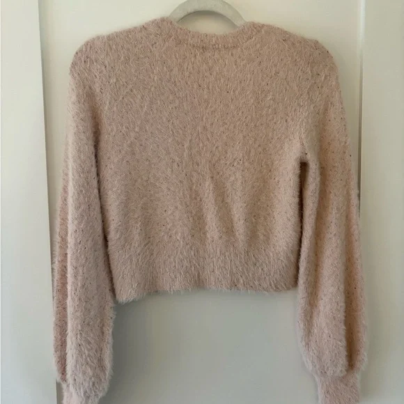 Sunday best | Aritzia light pink fuzzy kitten sweater metallic crop crew neck XS - Picture 2 of 9